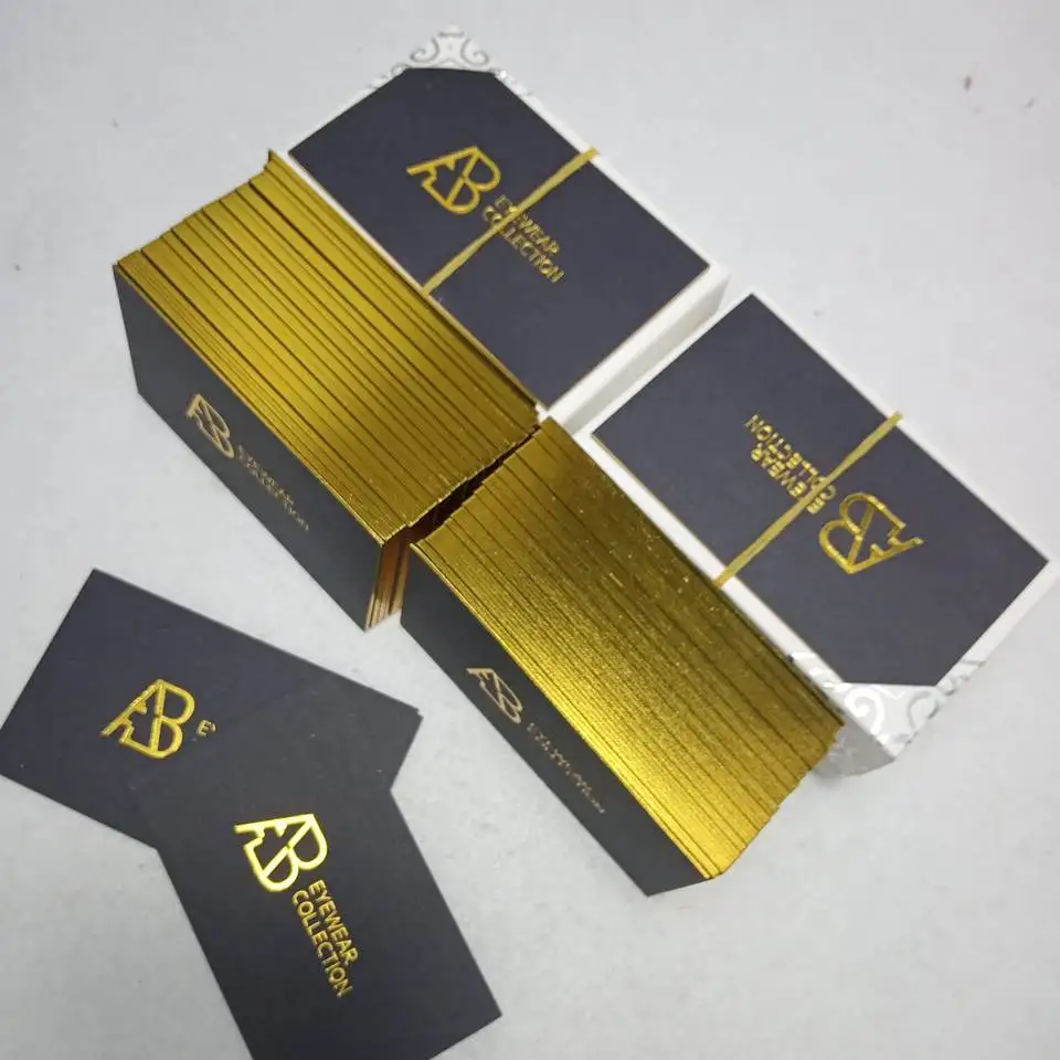 

Luxury Black Business Cards With Gold Foil Stamping Gold Edge Thick AD Cards For Business