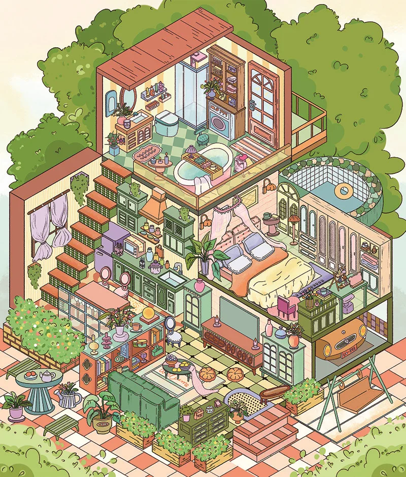 Plus Size Kawaii Planet Project Apocalypse Shelter 3D Cartoon Scene Stickers DIY Handmade Scrapbook Stacking Game Stickers