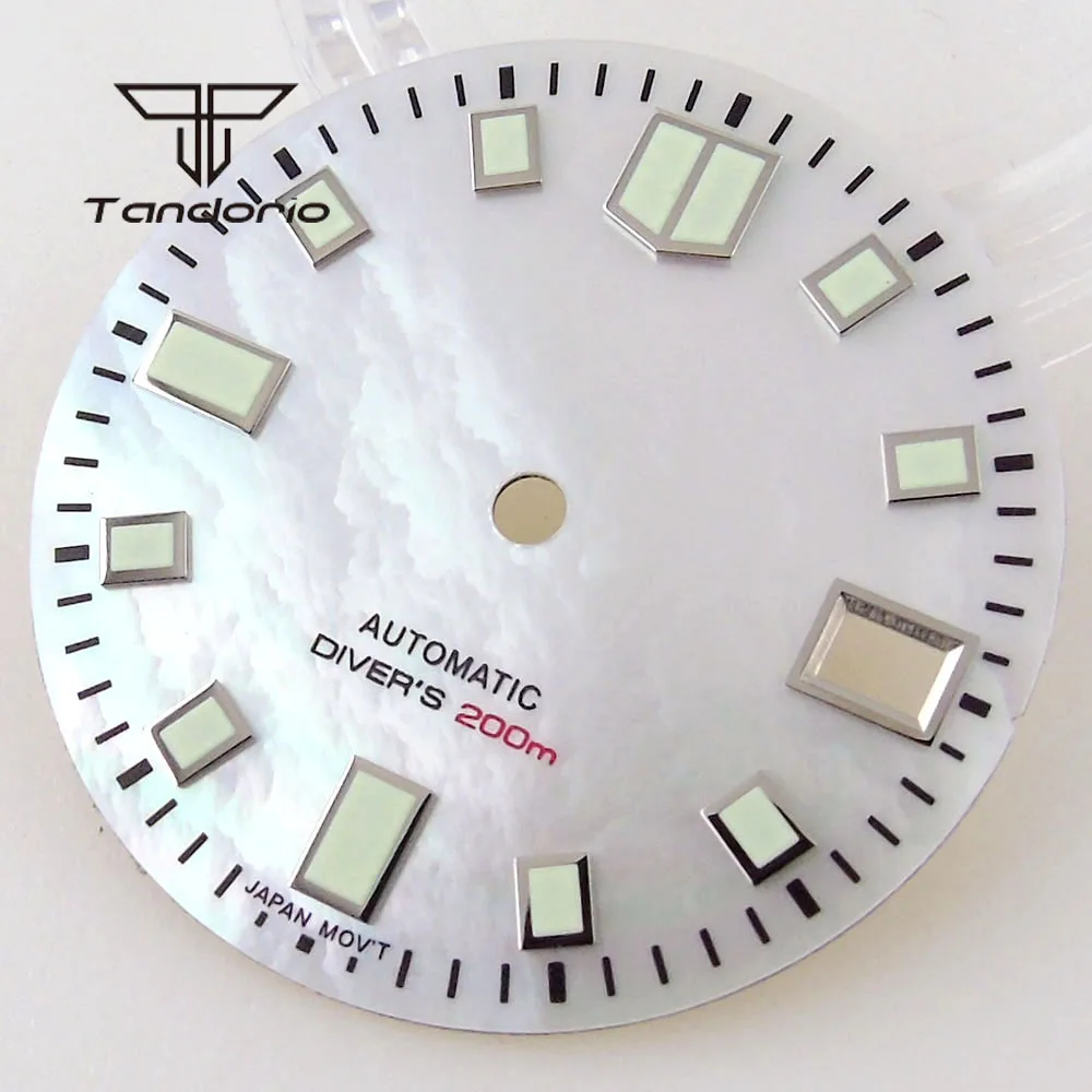 29mm Black & White Mother of Pearl Watch Dial with Date Window and Green Luminous Features