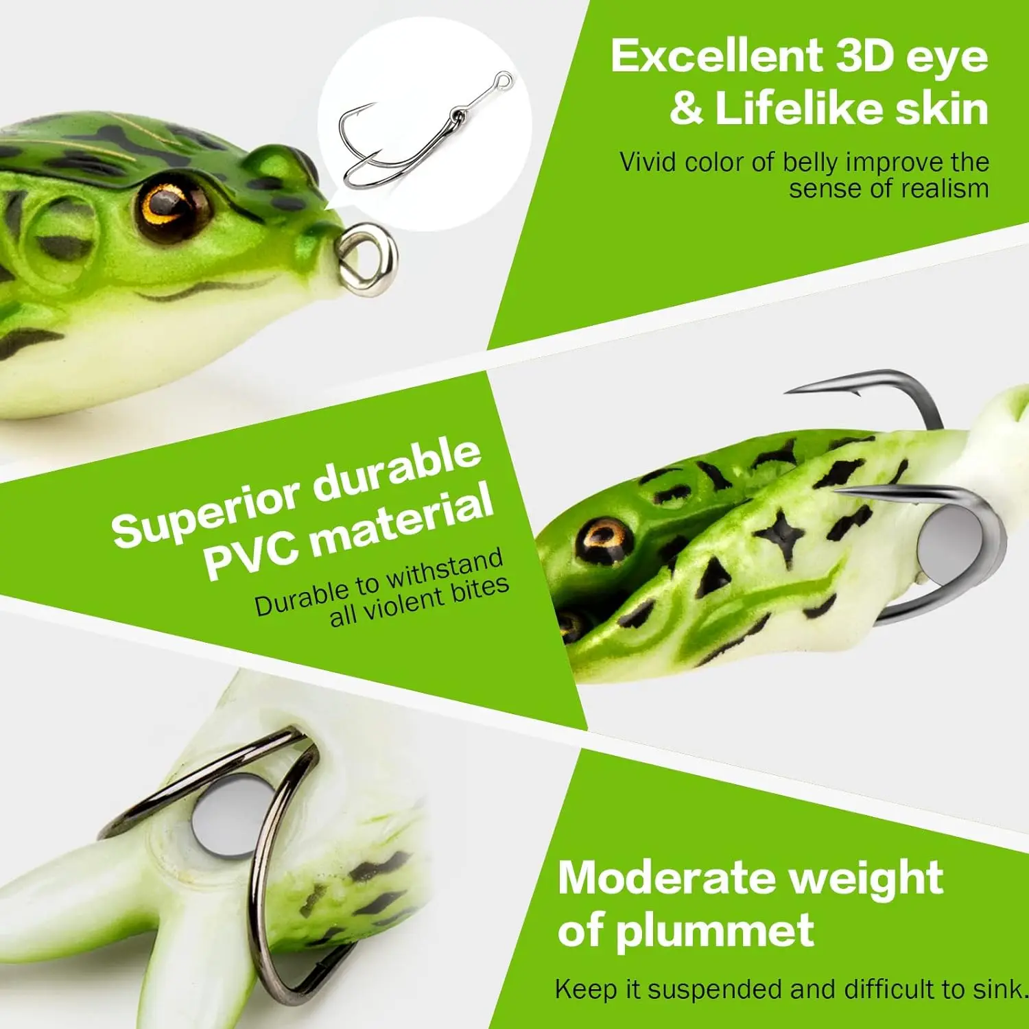 Topwater Frog Lure Bass Trout Fishing Lures Kit Set Realistic Prop Frog Soft Swimbait Floating Bait with Weedless Hooks - 4