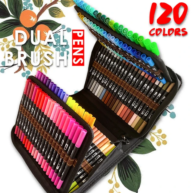 100 Colours Dual Tip Brush Pen Set, Fineliner Pens, Art Markers for Ad –  hhhouu