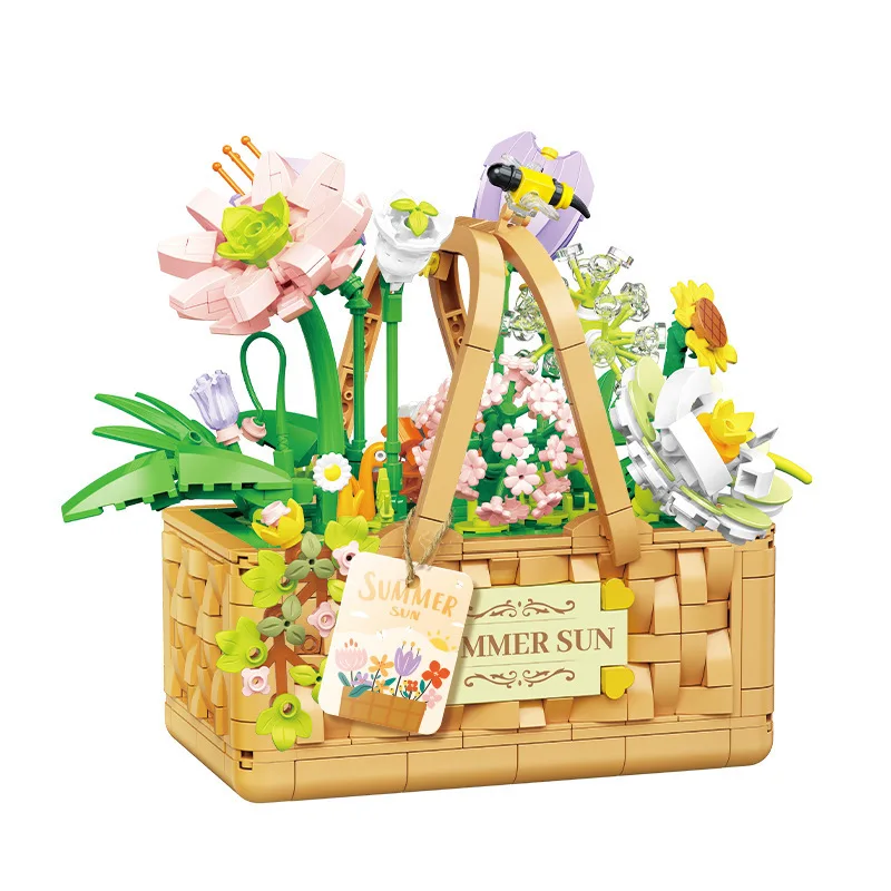 

Creative Flower Series Summer Sunshine Flower Basket Decorative Ornaments Building Blocks Bricks Toys Gifts