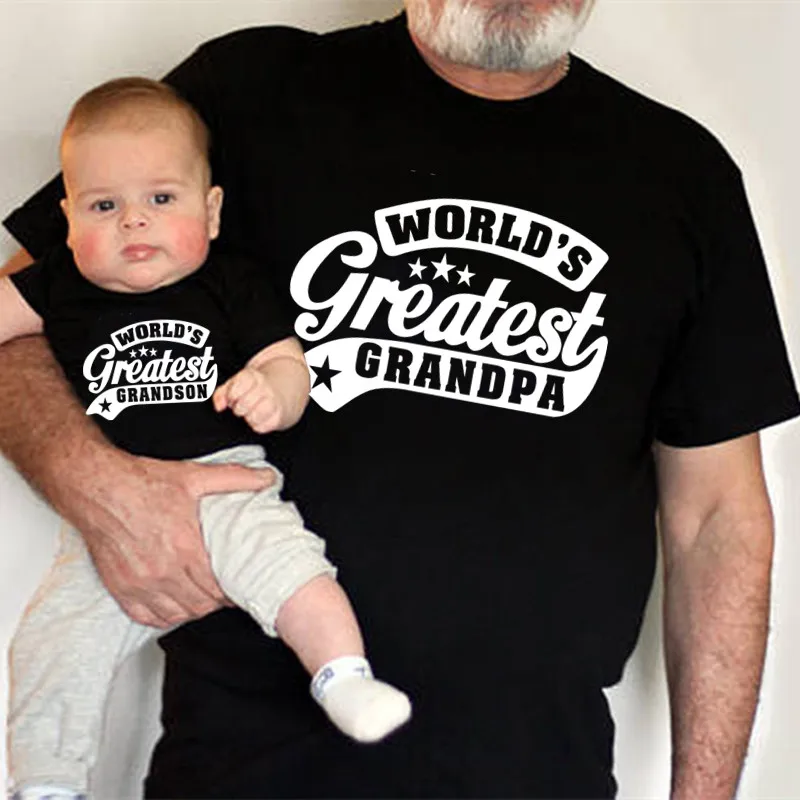 

World's Greatest Grandpa and Grandson Black Matching Family Outfits Gift For Grandpa Tshirts Baby Romper Kids Tshirt