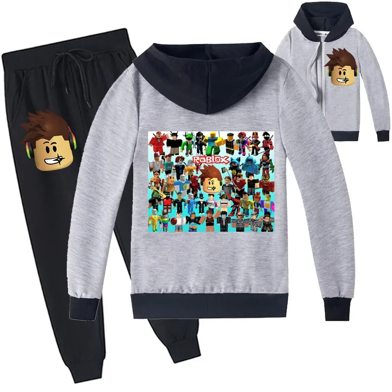 

Children's Clothing ROBLOX Cartoon Printed Casual Zipper Shirt and Pants Suit for Middle and Large Children Sweatshirt Hoodie