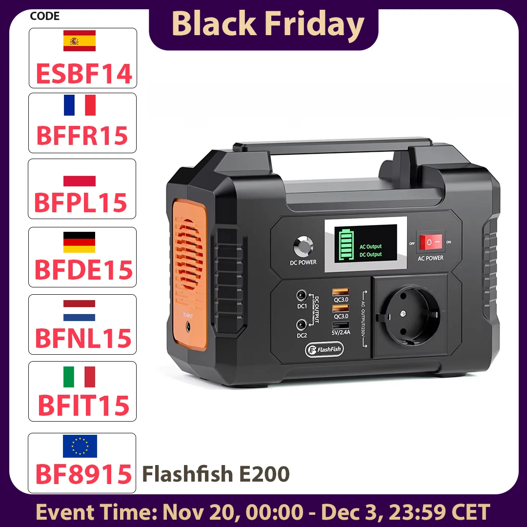 Stacja zasilania Flashfish E200 200W z EU za $87.7 / ~325zł