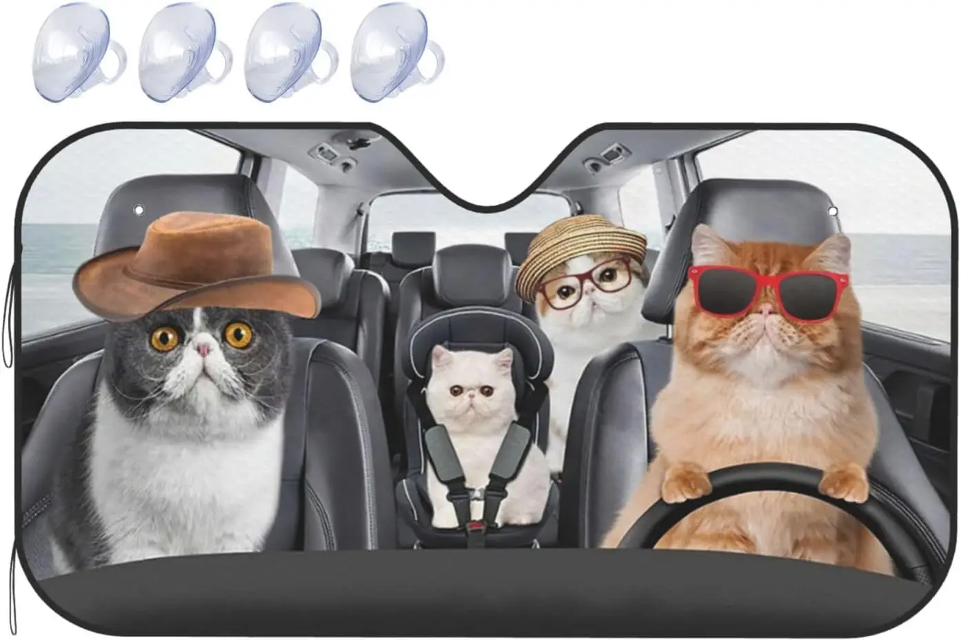 

Cat Driving Car Windshield Sun Shade Foldable Car Front Window Sunshade for Car SUV Trucks Vans Heat Shield Blocker Visor Cover