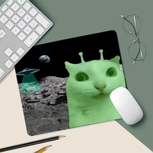 외계인 고양이 밈 마우스 패드 - 독특한 논슬립 컬러 엣지 휴대용 매트 (노트북, 사무실 및 게임용) 귀여운 고양이 데스크 매트