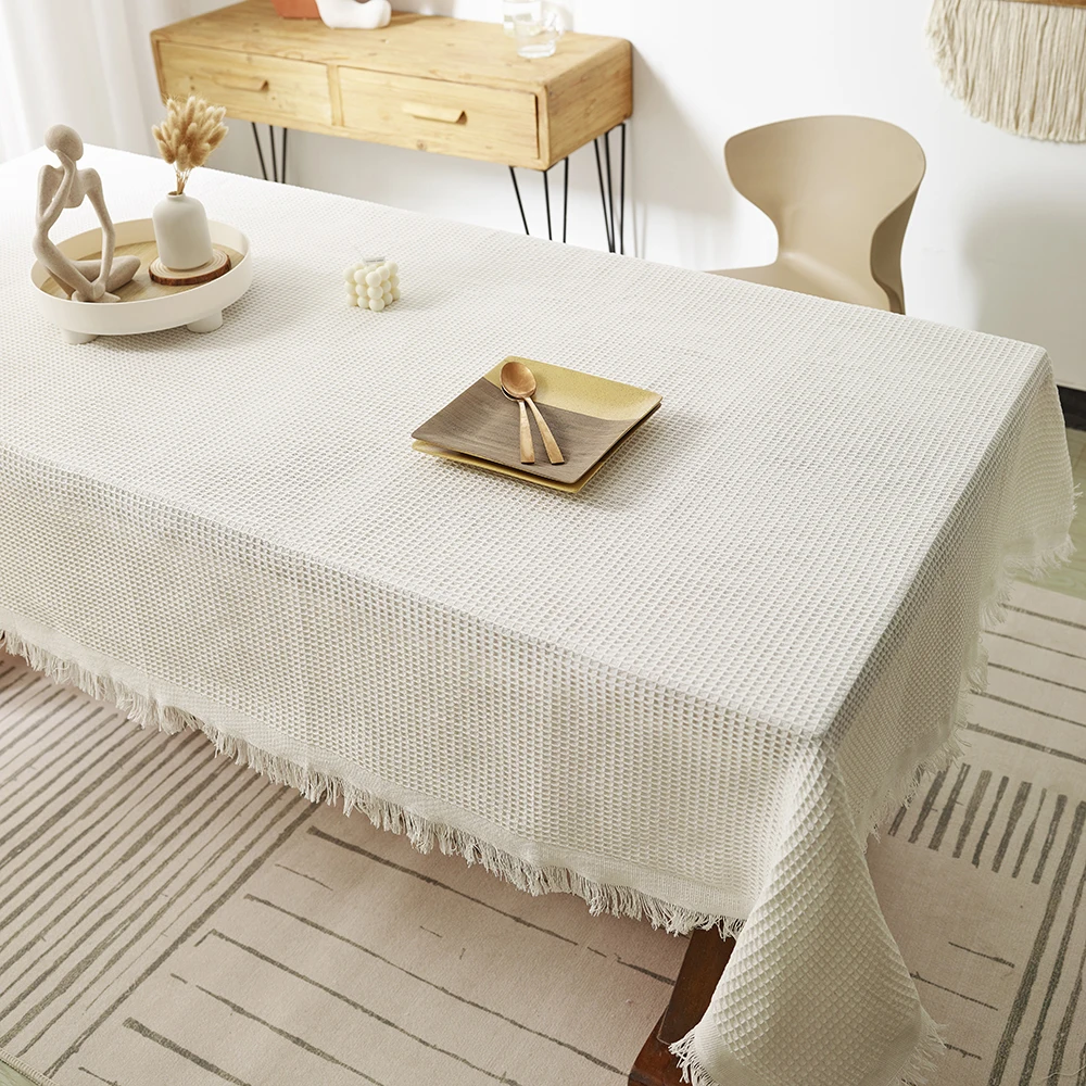 Cotton Linen Tablecloth Rustic Farmhouse Square Tablecloths Burlap Table Covers with Tassel for Kitchen Dinning Picnic Wedding