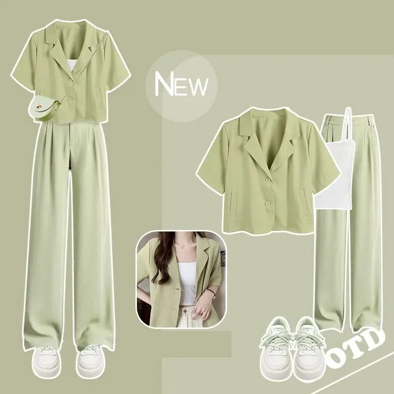 WomensSummerSuit2023NewChicShortSleevedSuitCoatSlingPants