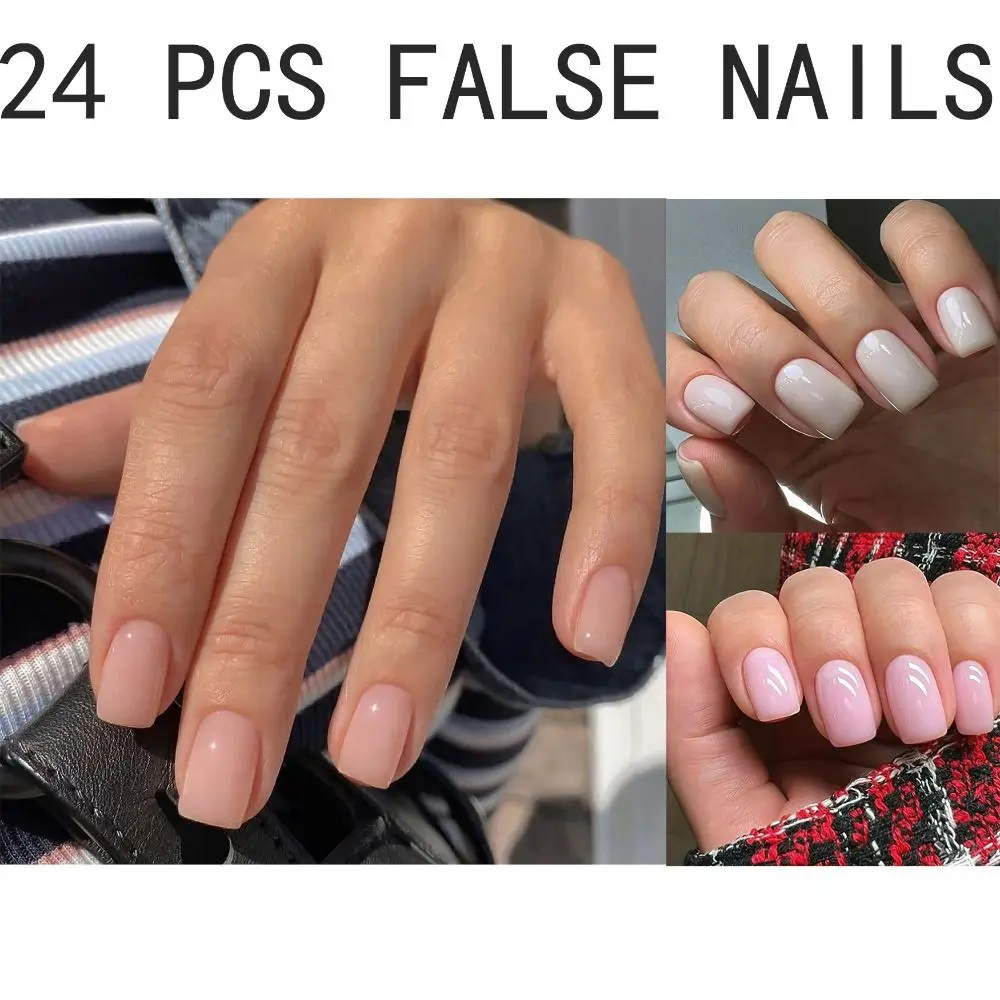 Detachable Solid Color Simple Style False Nail Medium Length Square Shape Nude Pink Fake Nail Full Cover Nail Tips Girl