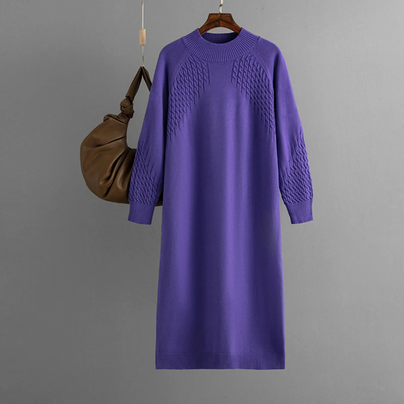 

Women's Loose Knitted Sweater Dress 2023 New Collection Knee Length Solid Color Versatile Knit Midi Dress