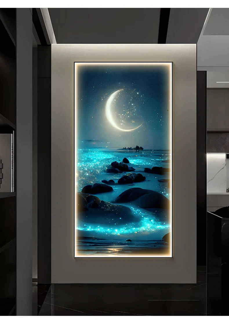 Ocean Waves Wall Lamp Entrance Decoration Light Painting Moon Corridor Hanging Painting Light Sea Home Living Room Mural Light
