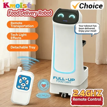 Robot per Consegna Cibo RC 2.4G con Suoni e Luci, Funzione di Sollevamento e Servizio, Telecomando, Giocattolo Elettrico Interattivo Genitore-Figlio, Regalo per Bambini