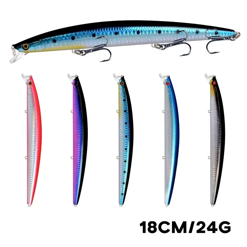 Leurre de pêche Minnow Laser Dur 18cm 24g avec yeux 3D et hameçons affûtés pour la
