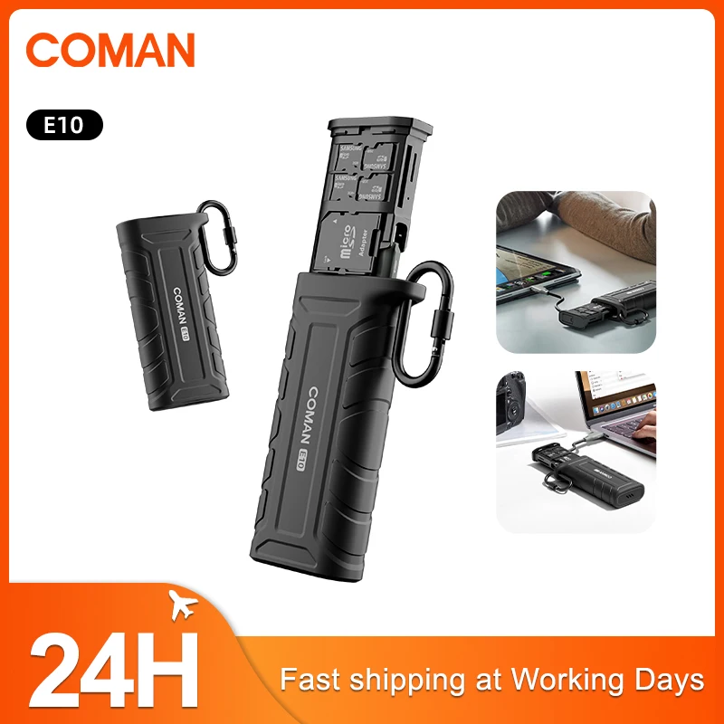 COMAN E10 Card Reader USB 3.1 Type C Adapter Memory Card Case StorageBox Waterproof SD TF High Speed Tool Box For Phone Camera