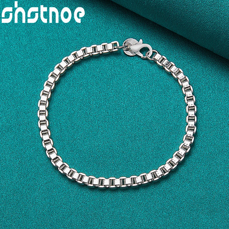 

SHSTONE 925 Sterling Silver 3mm Box Chain Charm Bracelet For Women Party Engagement Wedding Birthday Gifts Lady Fashion Jewelry