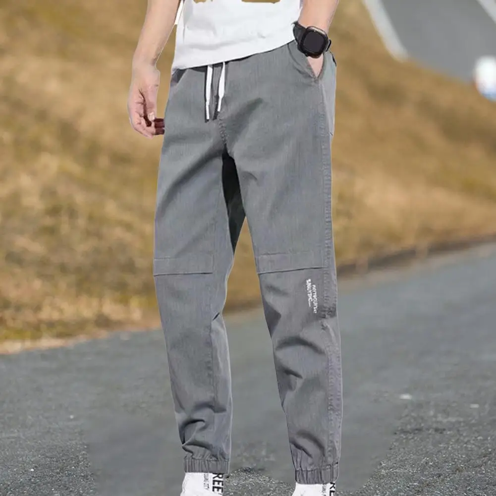 Description Picture 5 of itemMen Cargo Pants Solid ColorCasual Loose Joggers Pants Spring Summer Drawstring Ankle Tied Cropped Pants For Daily Wear