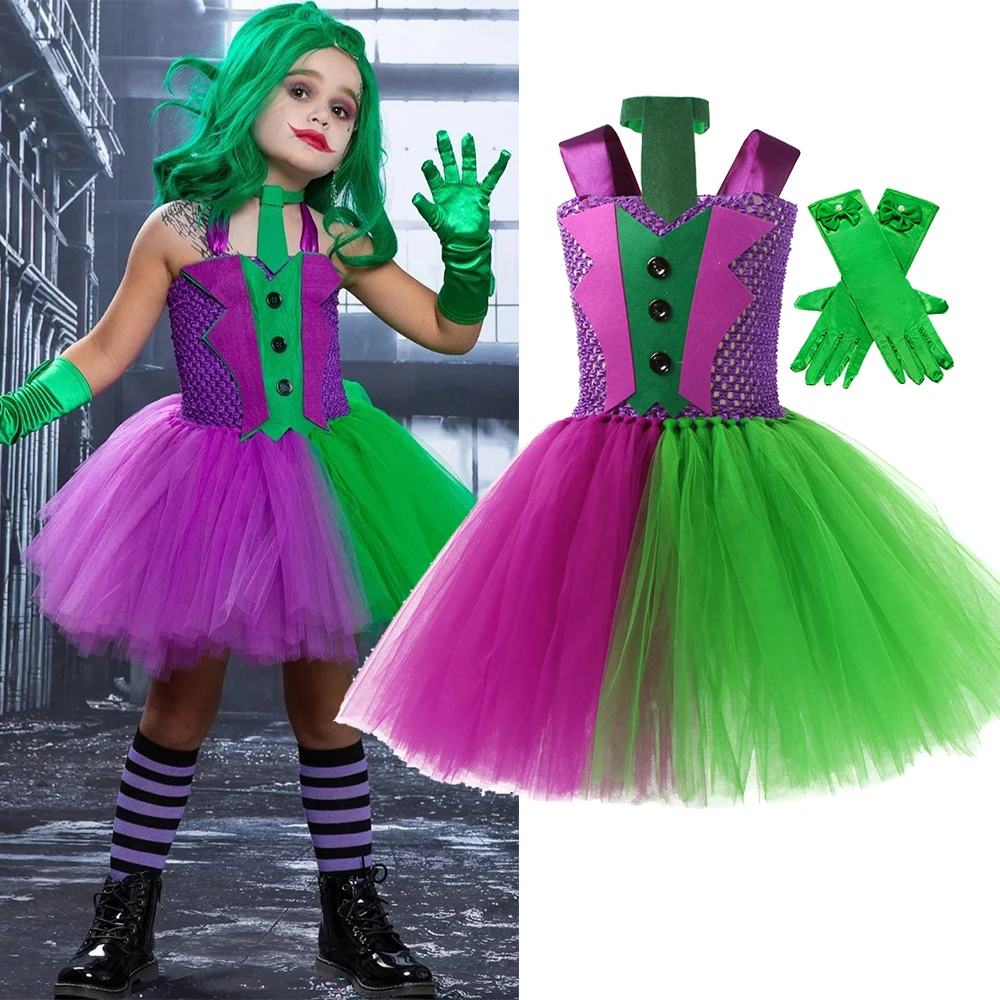 

Joker Tutu Dress For Girls Cosplay Halloween Carnival Party Costumes Kids Fancy Tulle Dresses Outfit Children Disguise Clothes
