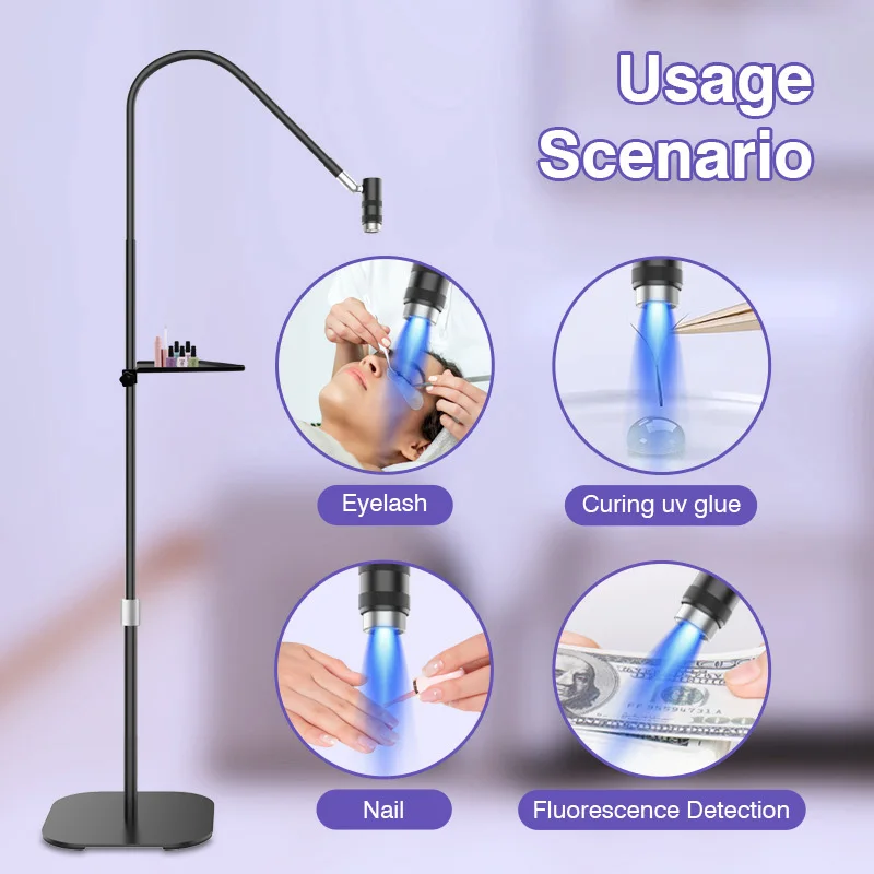 GX450U 전문 UV 속눈썹 램프 플로어 스탠딩 UV 라이트, 조절 가능한 구즈넥 조광 LED 속눈썹 라이트, 무료 커스텀 로고