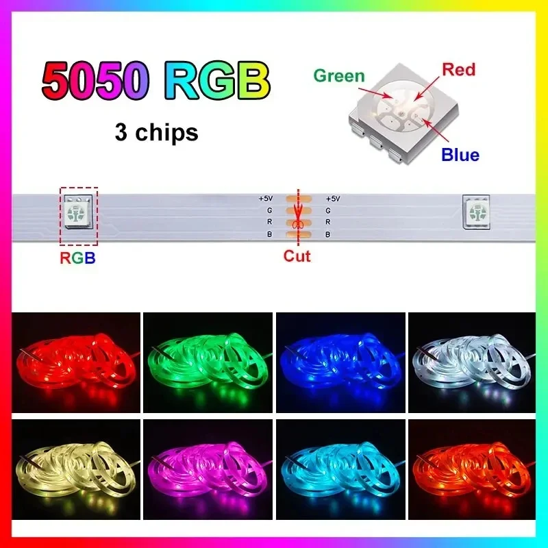Led Lights for TV RGB 5050 Led Strip Light Bluetooth Control 5V USB Tape Flexible Ribbon for TV Backlight Room Decoration