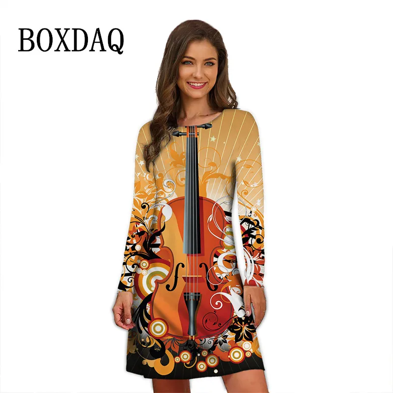 Rock Music Streetwear Hip Hop Dresses Women 2022 Fashion Print Guitar ...