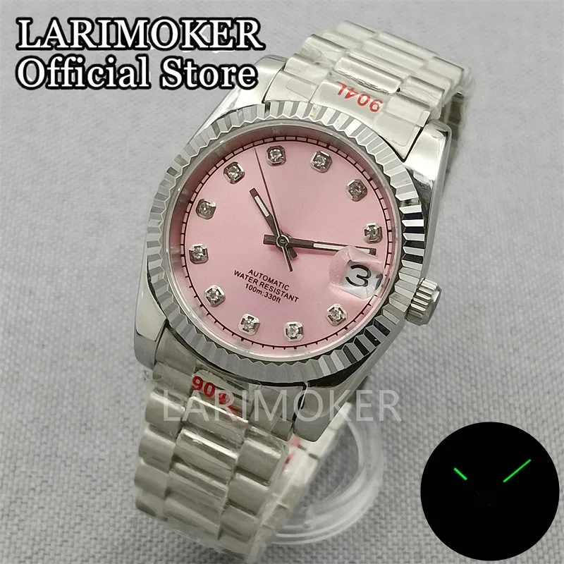 

LarimokeR 36mm/39mm Pink DiaI NH35A automatic movement Selfwinding Men' Ma'am Watch Oyster Jubilee Bracelet