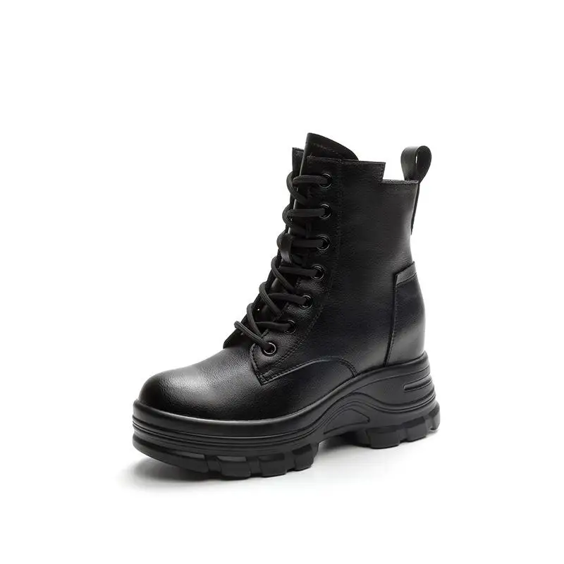 thumbnail image 1 of LYYMM Botas tipo Martins Botas para mujer 2023 Nuevas botas de cuero con forro polar de tiro alto para otoño/invierno, 1 of 5