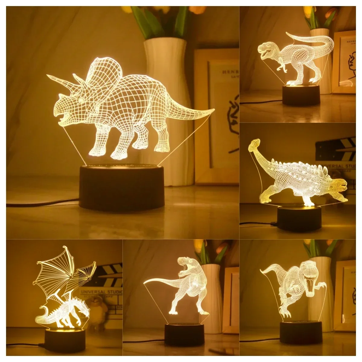 

Dinosaur Series 3d Warm White Light Bedside LED Table Lamp Touch Night Lights Bedroom Atmosphere Decoration Christmas Gift