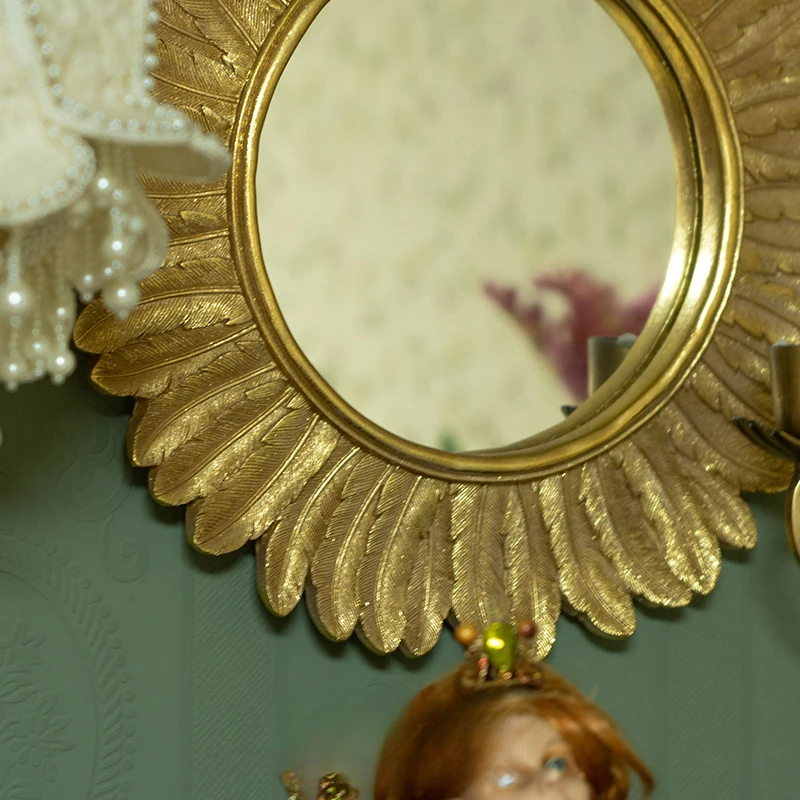 Retro Makeup Decorative Mirrors Nordic Macrame Handicraft Round Hanging Mirror Princess Small Miroir Mural Room Decor YX50JZ