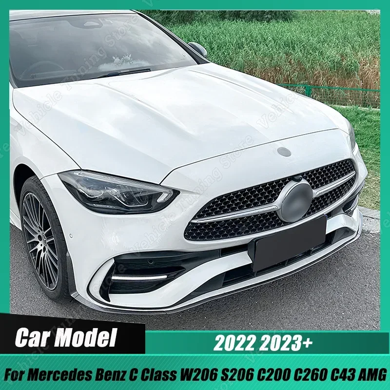 

Автомобильный передний бампер, диффузор для губ, спойлер, комплект кузова для Mercedes Benz C Class W206 S206 C200 C260 C43 AMG 2022-2023 + черный блеск