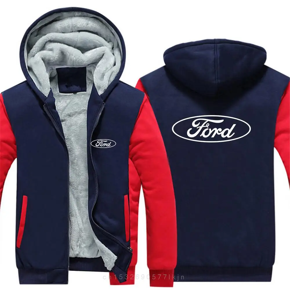 Sweatshirt Coat Pullover Tops Ford car logo 2022 Men's New Winter Long Sleeves Print Thicken Warmer Jacket Sport Hoodies Zipper 4