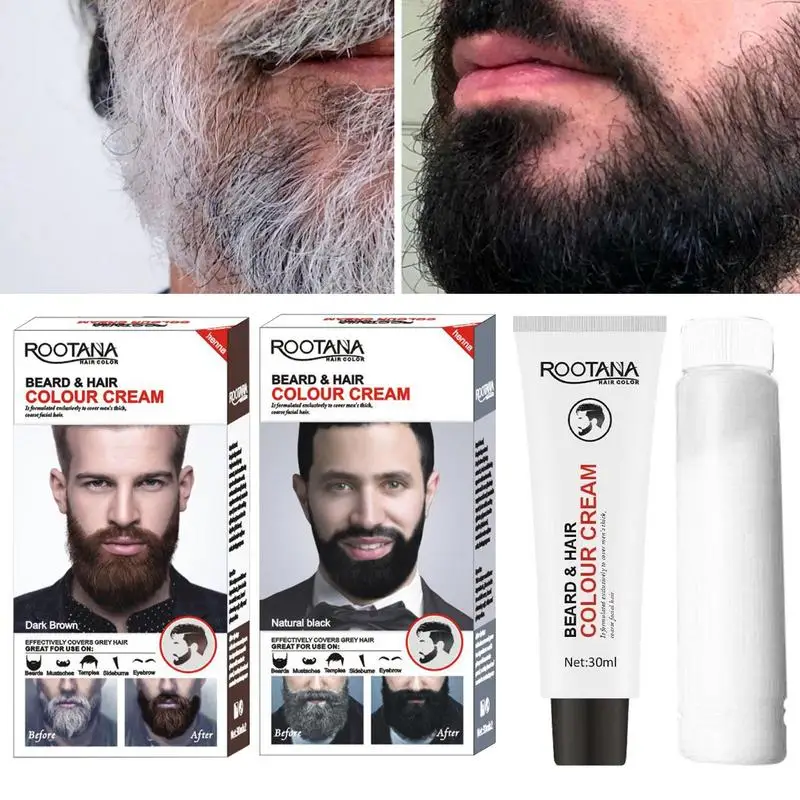 2Pcs/Set Men Efficient Beard Black Dye Tint Cream Mustache Semi-permanent Men's Fashion Nourishing Faster Hair Color Dye