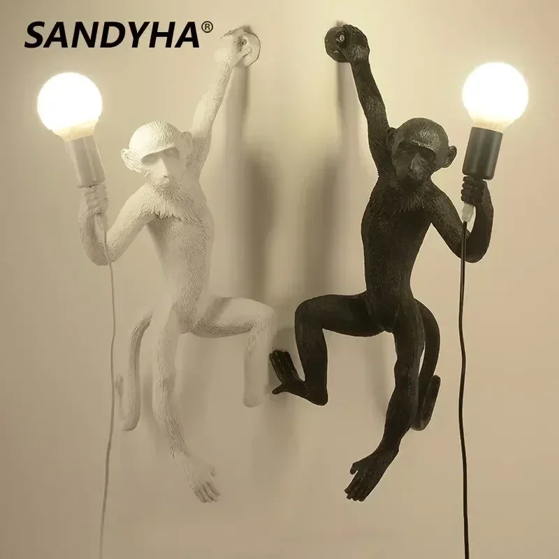 SANDYHA الشمال الرجعية الراتنج قرد مصابيح الحائط لغرفة المعيشة ديكور المنزل غرفة نوم Led أضواء المطبخ جزيرة طاولة طعام الإنارات