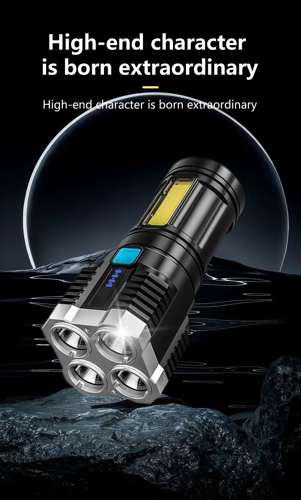 Description Picture 2 of itemLED Flashlights High Power Camping Spotlight With 4 Lamp Beads And COB Side Light Rechargeable Portable Hand Lantern Outdoor