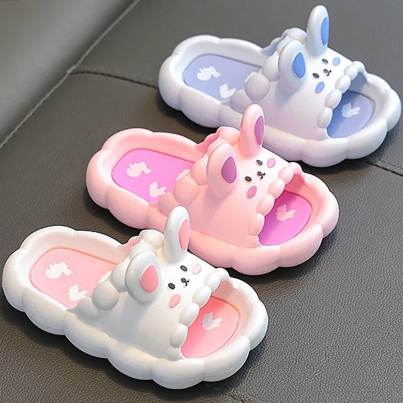 Summer Children's Slippers Cute Cartoon  3D-Rabbit Slippers Breathable Non-slip Home Bathroom Soft Slipper Kids for girls