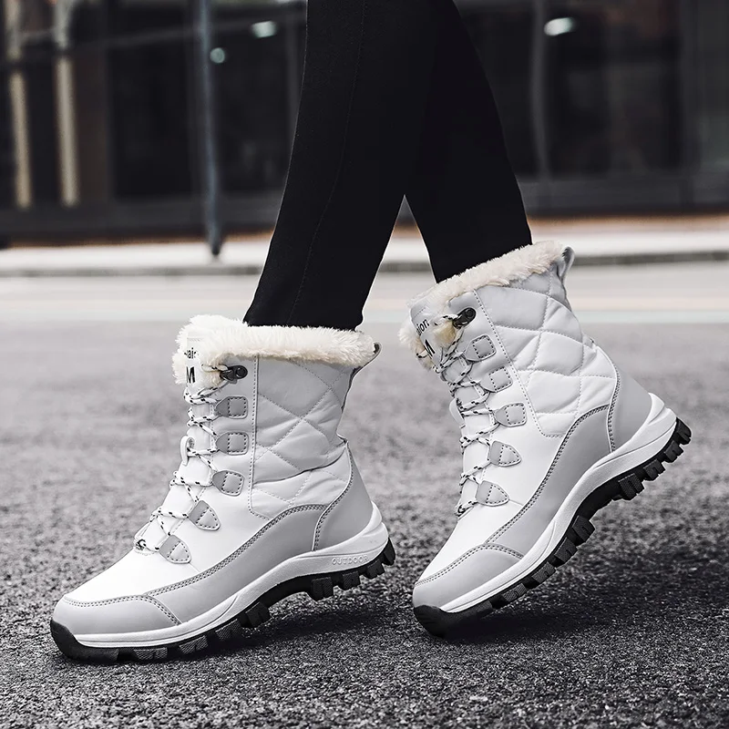 Ankle Boots Women Winter Shoes Keep Warm Non-slip Snow Boots Ladies Lace-up Plus Size 41