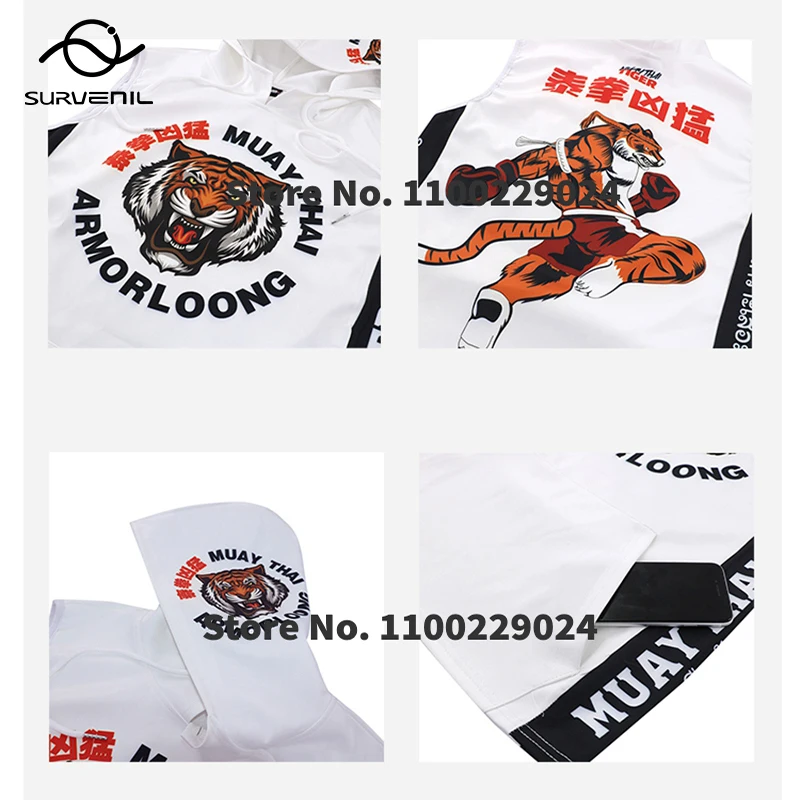 Tiger Muay Thai Shirt Hooded Rashguard Jiujitsu Boxing Hoodies Men Women Teens Martial Arts MMA Fight Kickboxing Jacket Jerseys