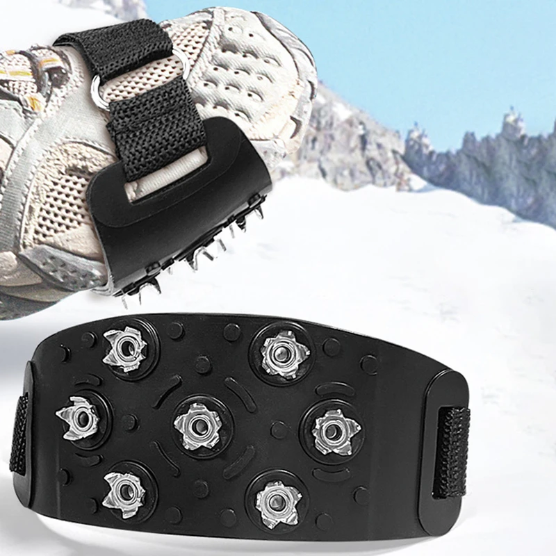 1 Pair Shoes Nail Cover 7 Studs Anti-Skid Crampon Traction Cleats Walking Jogging Hiking Ice Snow Catcher Boot Crampons Spikes