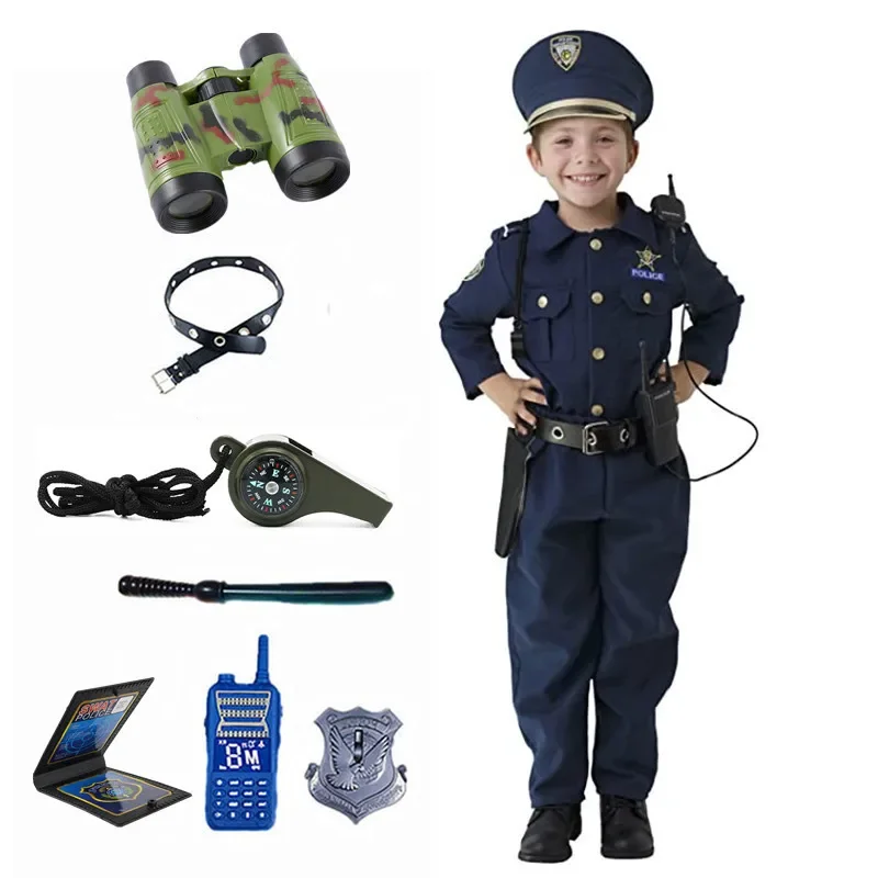 Kids America Police Costume New Year's Dress Up Police Officer Costume for Boys Cop Uniform Set with Accessories
