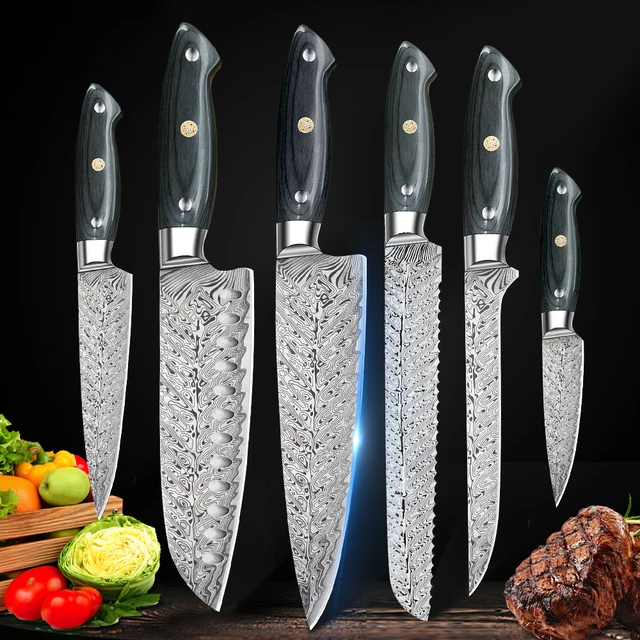 Meat Cleaver Knife, 6pcs Kitchen Knife with Wooden Handle Kitchen Knife Set  Knife Kitchen Items Cooking Tool with knife holder