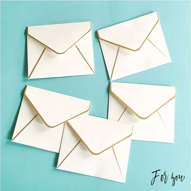 100pcs/lot wholesale Creative FOR YOU Small Bronzing Gold Edge Envelope Greeting Card Small Card Decoration Message 10*7.5CM children s straw woven sun hat ins bow decoration sunscreen hat kindergarten small plaid wavy edge stitching fisherman straw hat