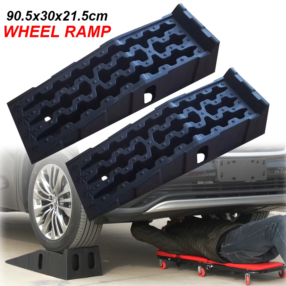 

2 Pcs Car Maintenance Ramp 90.5x30x21.5cm Car Tire Lifting Pad Outdoor Rescue Tools For Automobiles Car Repair Shop Tire Ramp