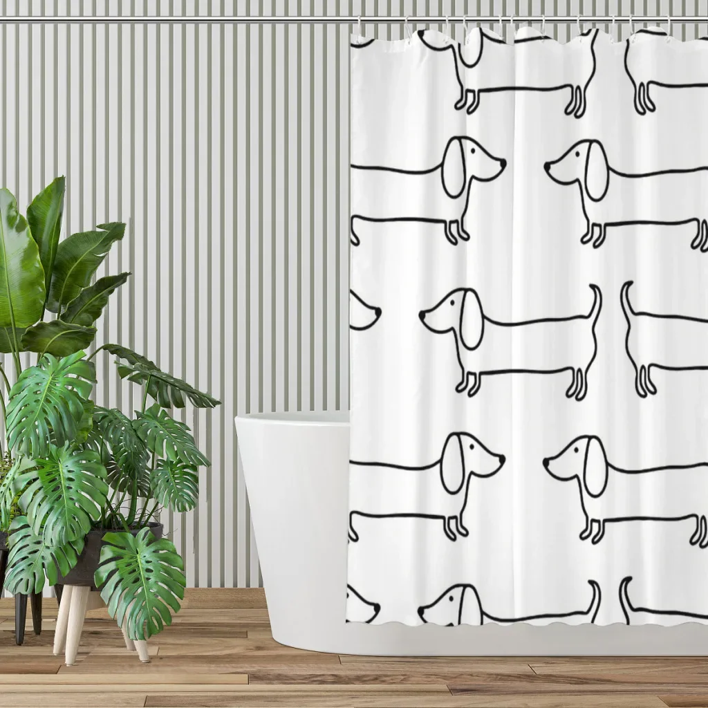 Dachshund Black White Bathroom Shower Curtains Dog Waterproof Partition Curtain Designed Home Decor Accessories 2