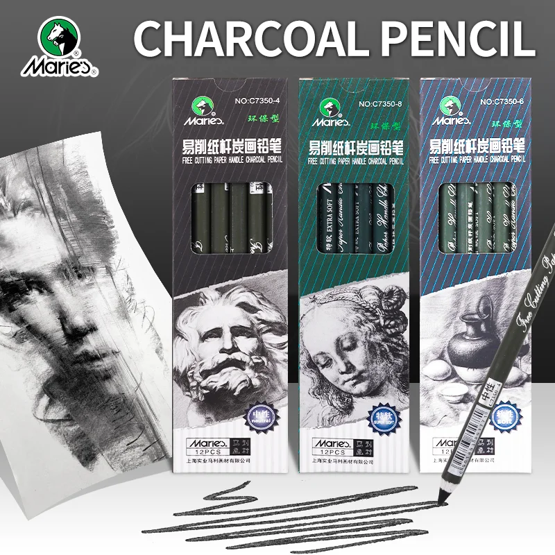 Marie's Sketch Charcoal Pencil Set Soft/Neutral/Super Soft Drawing Pencil Professional Art Supplies 1