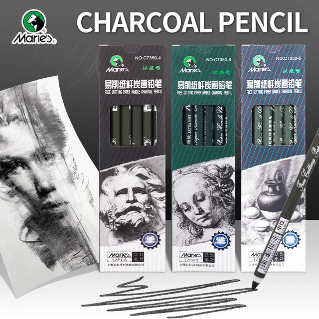 Marie's Sketch Charcoal Pencil Set Soft/Neutral/Super Soft Drawing Pencil Professional Art Supplies 1