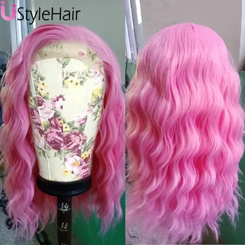 UStyleHair Pink Body Wave Wig Heat Resistant Natural Hairline Synthetic Lace Front Wigs Daily Use Drag Queen Wig for Women
