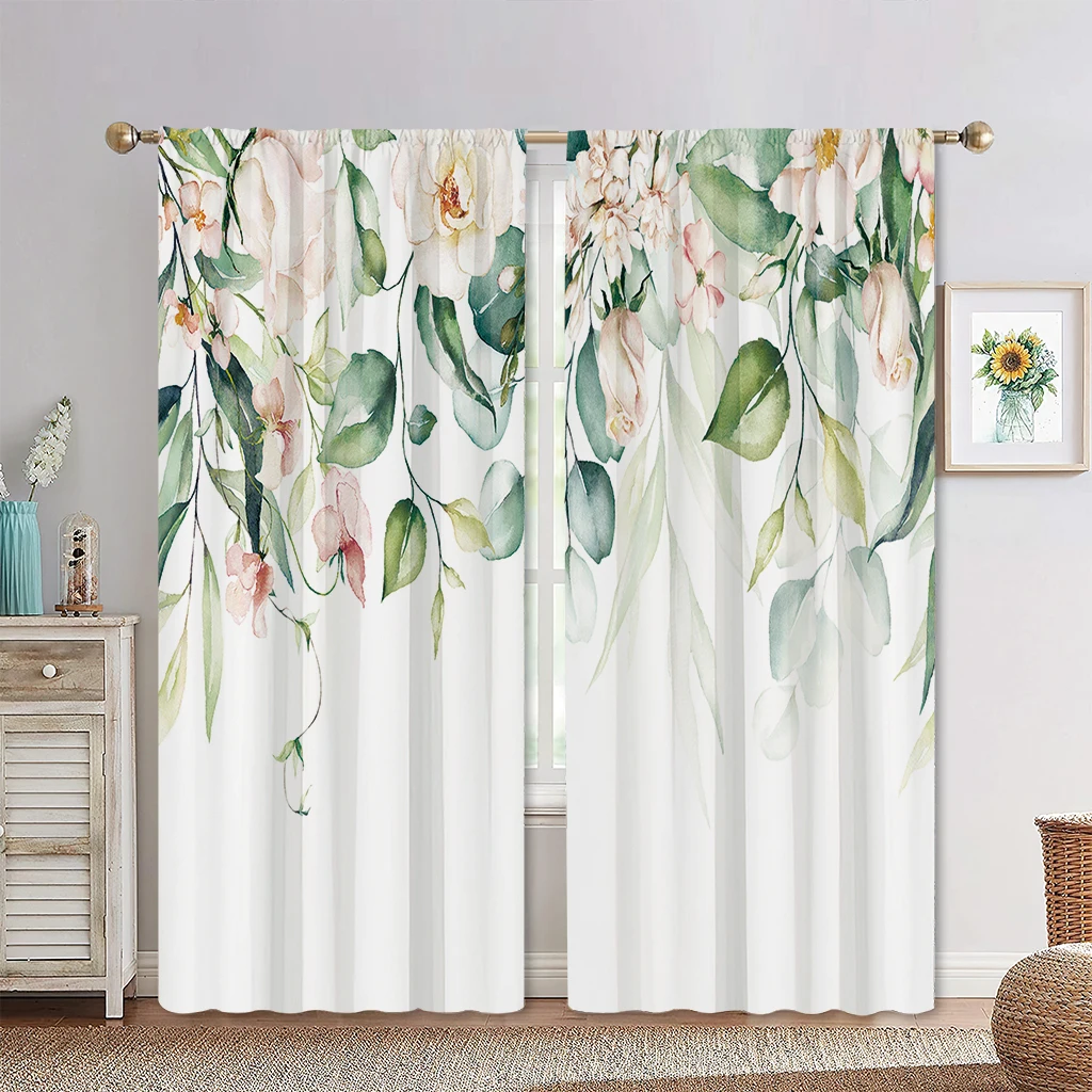 Modern Minimalist Wind Floral Curtains, Green Leaf Curtains,  Light Luxury Style, Home Living Room, Bedroom, Balcony Decor, 3D 4