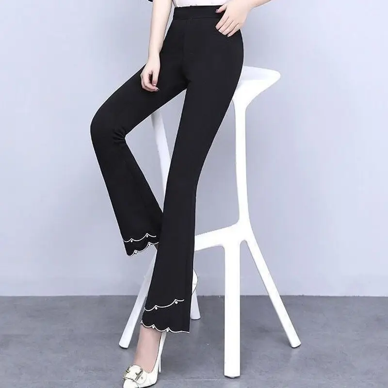 Summer Thin Loose Ice Silk Sports Straight Flare Pants Women Solid Elastic High Waist Patchwork Pockets Korean Wide Leg Trousers