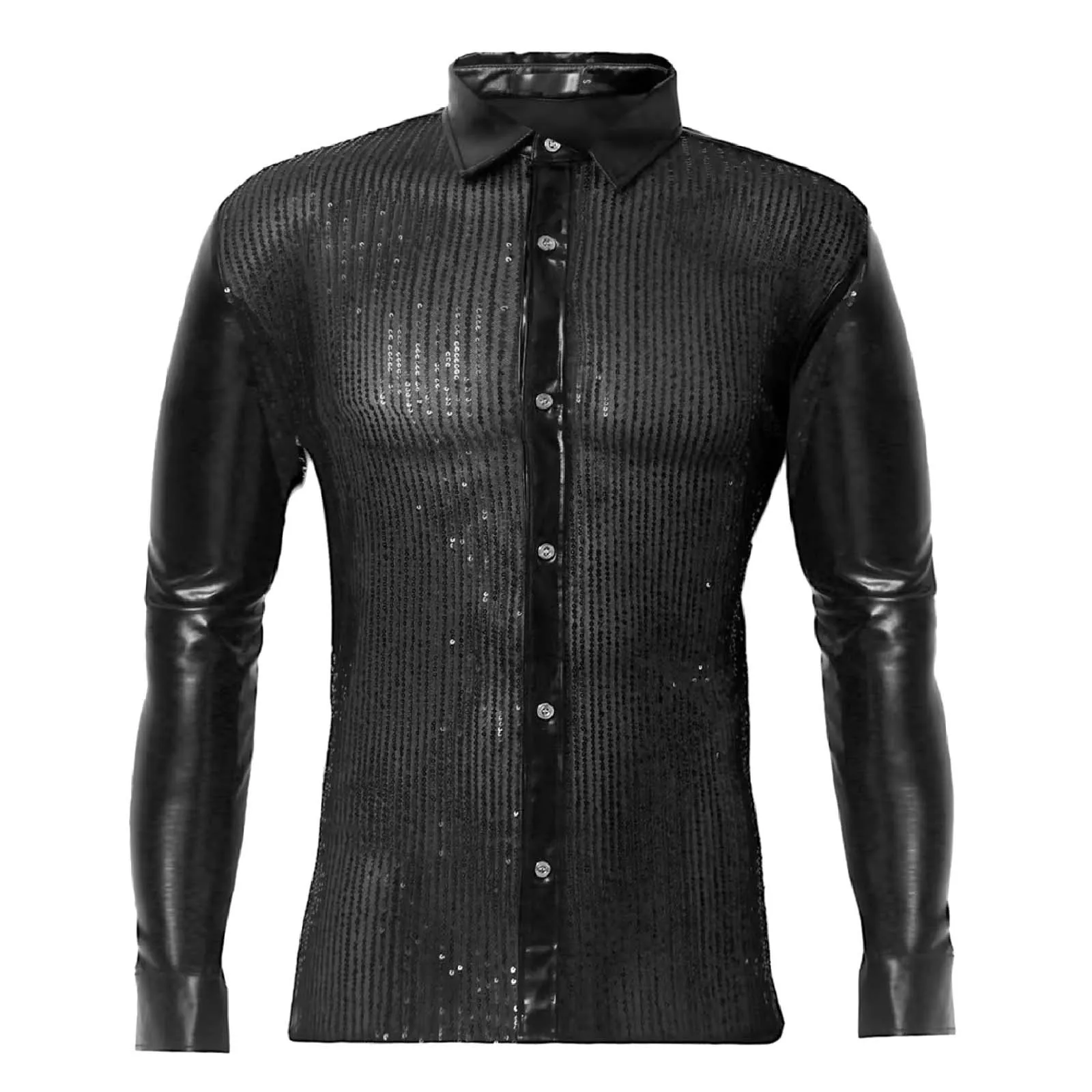 

Men's sequin shirt perform shirts Sparkly Blouses Glossy Tops Simplicity Glamorous Solid-Color long-sleeved Comfort camisas