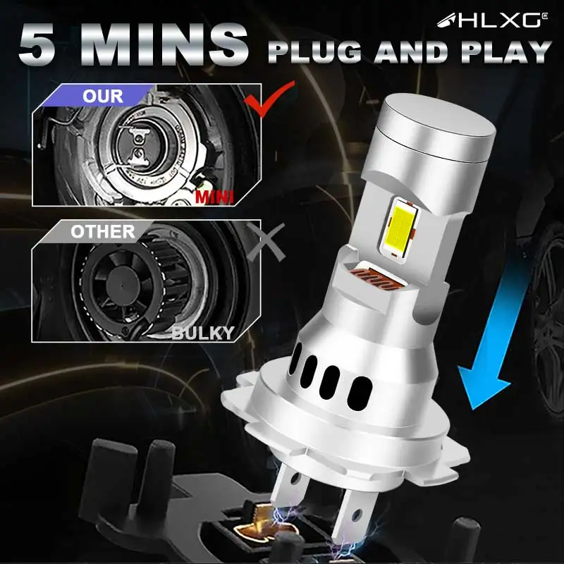 HLXG Turbo H7 LED CANBUS Lights 110W 25000Lm Mini Head Lamps 3580 CSP Wireless Car LED Headlight Bulbs with Fan 6000K White 12V